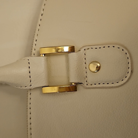 JOY & IMAN Ivory Pebbled SpIit Leather Large Clamshell Satchel Handbag - Picture 5 of 12